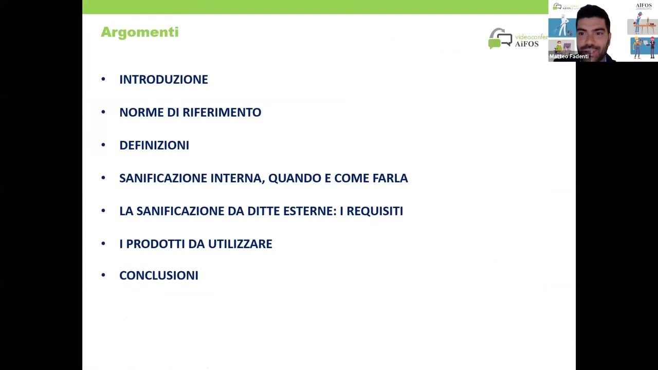 ° INTRODUZIONE

° NORME DI RIFERIMENTO

° DEFINIZIONI

° SANIFICAZIONE INTERNA, QUANDO E COME FARLA

° LA SANIFICAZIONE DA DITTE ESTERNE: I REQUISITI

° I PRODOTTI DA UTILIZZARE

° CONCLUSIONI